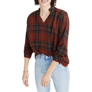 Madewell Highroad Plaid Popover Shirt in Chestnut XXS